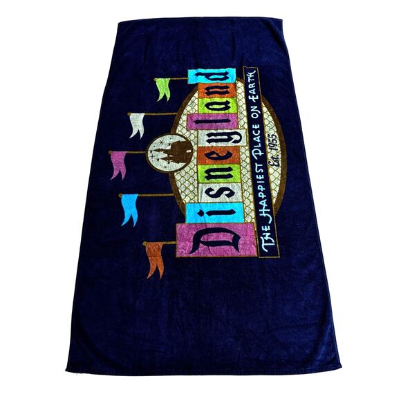 Vintage Disneyland Logo Walt Disney World beach towel 100% Cotton Blue Multi - Picture 2 of 7